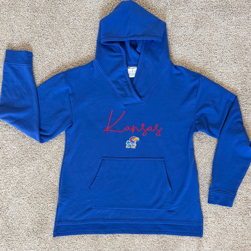 Kansas KU Jayhawks NWOT Champion Embroidered Hoodie Soft Sweatshirt Womens Small
